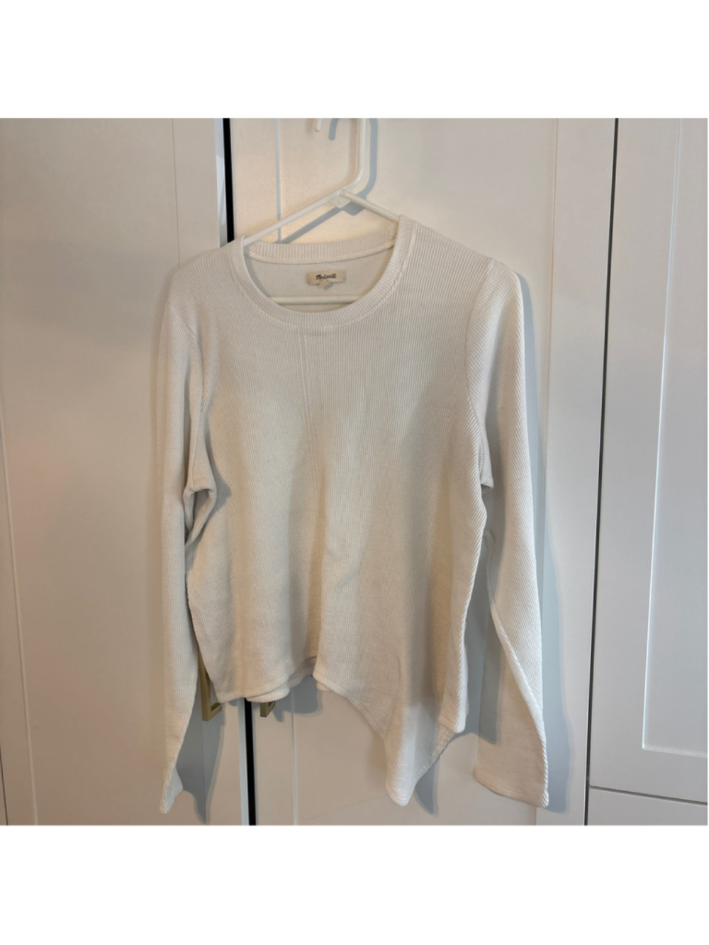 Women's Madewell Long Sleeve Ribbed Tee, White, Size XL
